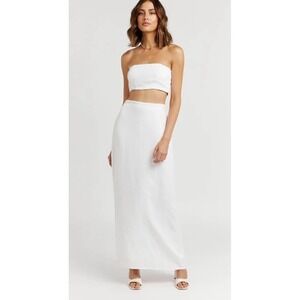 Dissh White Smocked Ruched Shirred Linen Strapless‎ Zipper Bustier Crop Top